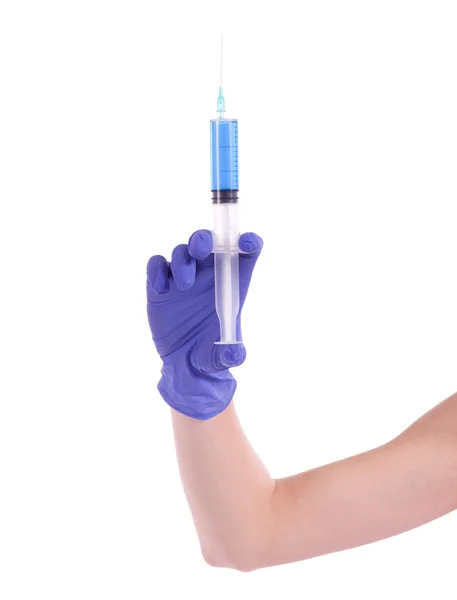 Hand holding syringe isolated on white — Stock Photo, Image