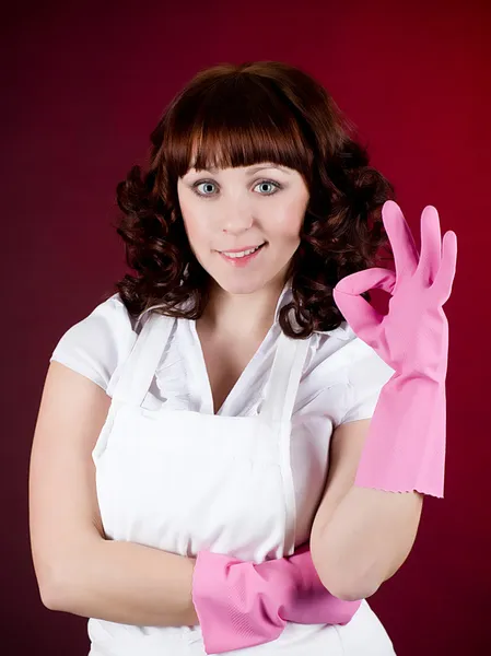 Cleaning woman happy excited — Stock Photo, Image