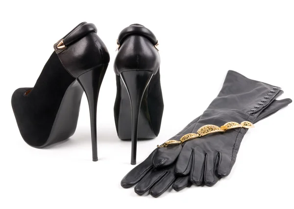 Female fashionable new shoes and gloves — Stock Photo, Image