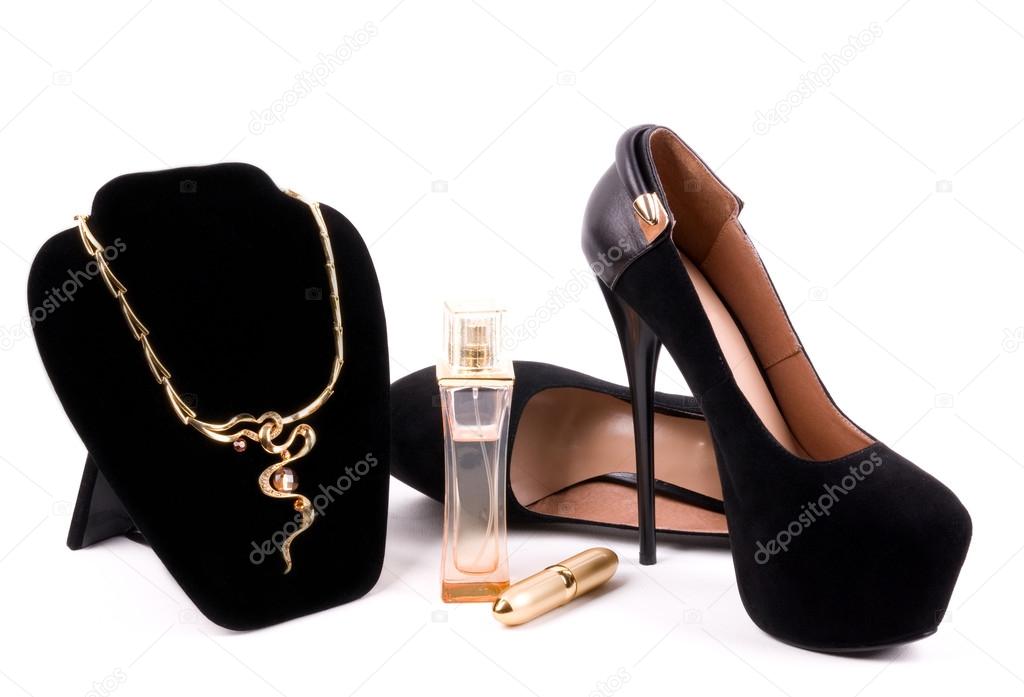 Female fashionable new shoes and necklaces