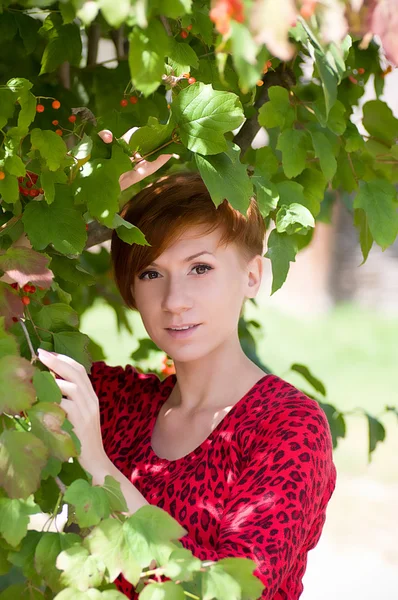 Mulher bonita no jardim da primavera — Fotografia de Stock