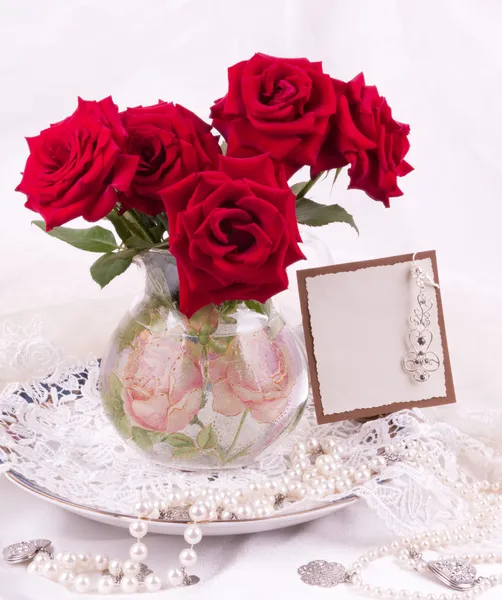 Beautiful roses with banner add — Stock Photo, Image