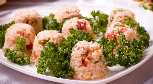 A lot of cold snacks on buffet table, catering — Stock Photo, Image