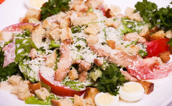 Salat mit Croutons und Tomaten — Stockfoto