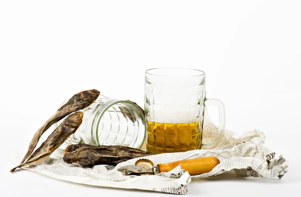 Dried with beer on white — Stock Photo, Image