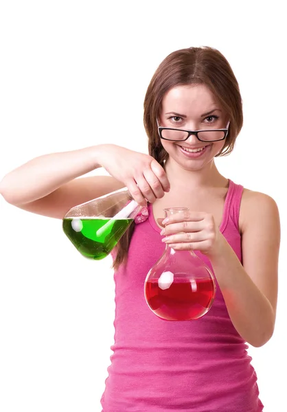 Woman with chemicals — Stock Photo, Image