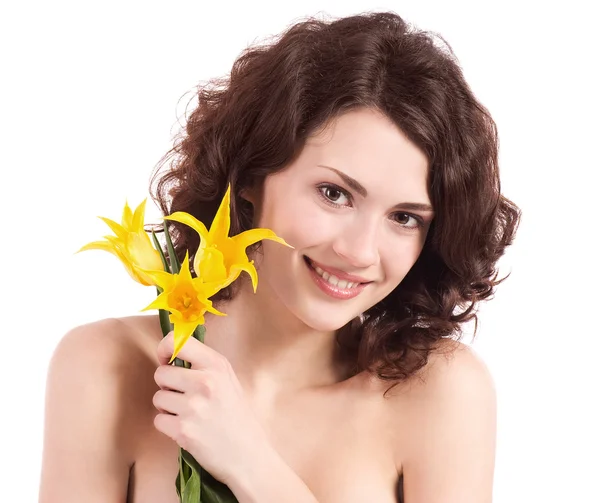Hermoso retrato de mujer con flores —  Fotos de Stock
