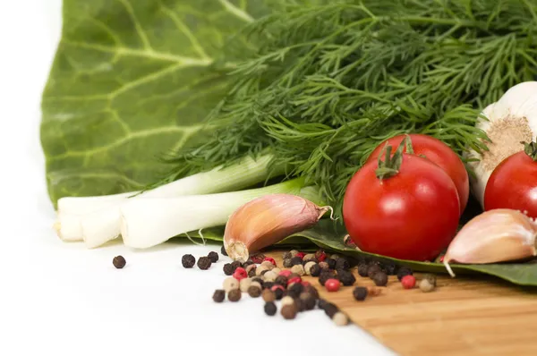 Olive oil with fresh vegetable and spices — Stock Photo, Image