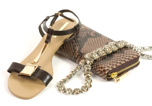 Scarpe da donna e borsa con perline — Foto Stock