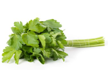 Healthy seasonal raw green parsley on the white