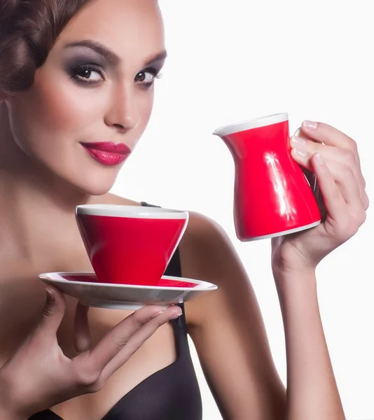 Kobieta z filiżanki herbaty — Zdjęcie stockowe