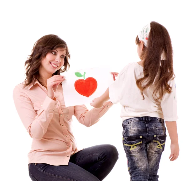 Madre y su hija pequeña con pintura de color —  Fotos de Stock