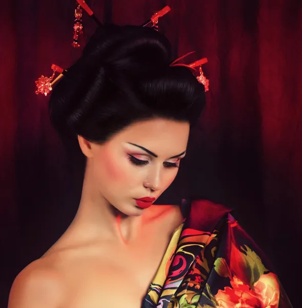 Portrait of a Japanese geisha woman — Stock Photo, Image