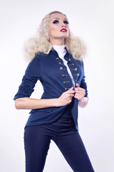 Portrait of blond woman wearing pants and shirt — Stock Photo, Image