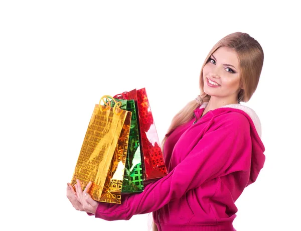 Mujer joven con bolsas de compras —  Fotos de Stock