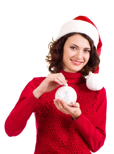 Junge Frau in Weihnachtsmannkleidung — Stockfoto