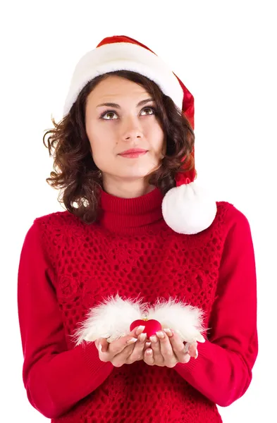 Jeune femme dans les vêtements du Père Noël — Photo