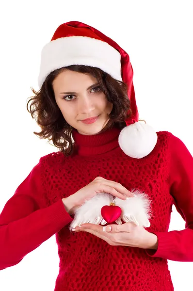 Jonge vrouw in santa claus kleren — Stockfoto