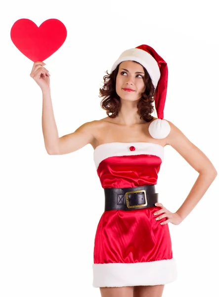 Mooi meisje in santa claus kleren — Stockfoto