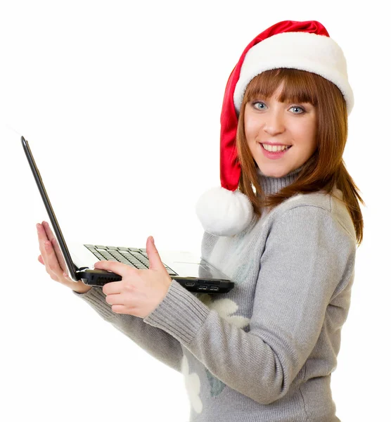 Beautiful young woman in Santa Claus clothes — Stock Photo, Image