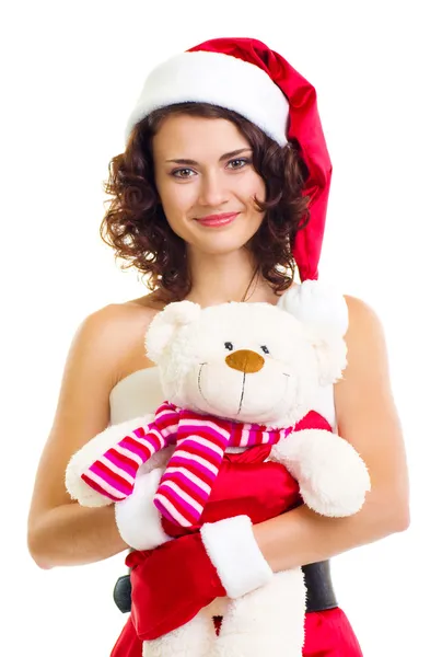 Красивая девушка в одежде Санта-Клауса — стоковое фото