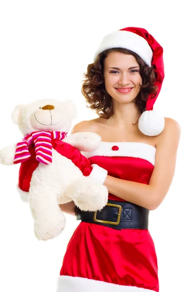 Menina bonita em roupas de Papai Noel — Fotografia de Stock