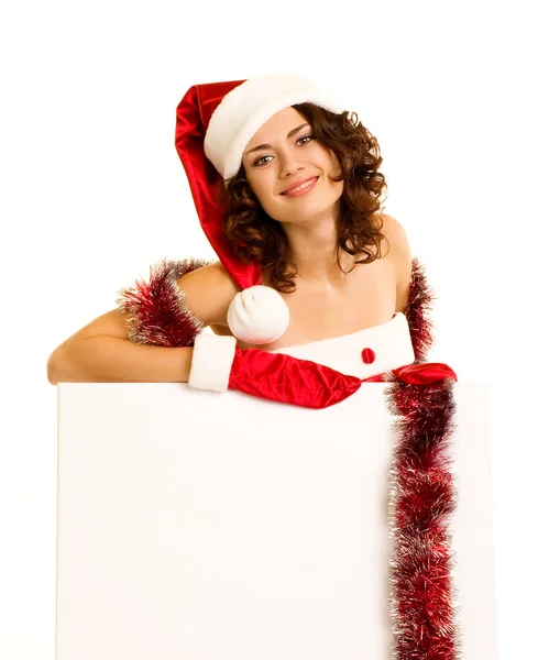 Giovane donna in vestiti di Babbo Natale — Foto Stock