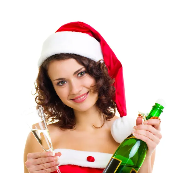 Mooie jonge vrouw in kerstman kleding — Stockfoto