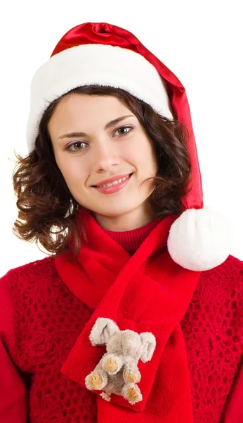 Junge Frau in Weihnachtsmannkleidung — Stockfoto
