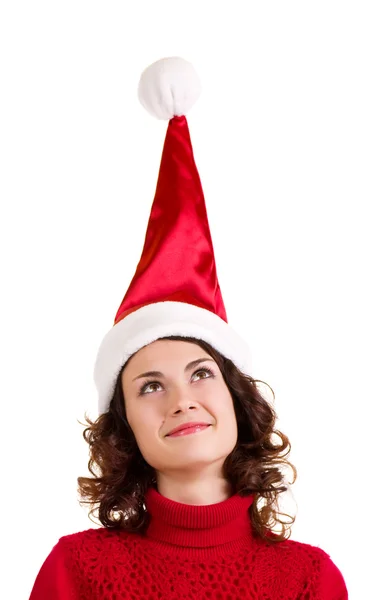 Jonge vrouw in santa claus kleren — Stockfoto