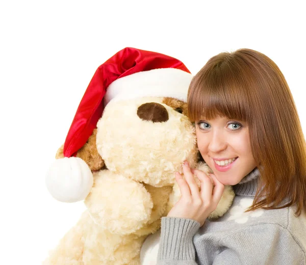 Mooie jonge vrouw in kerstman kleding — Stockfoto