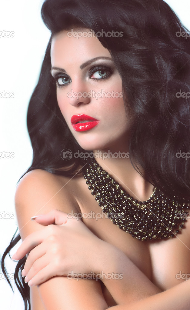 Pretty woman portrait in necklace