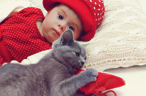 Девочка с котом — стоковое фото