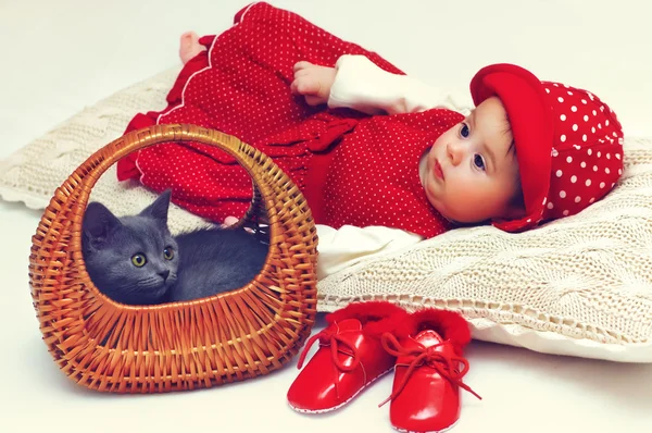 Flicka med katt — Stockfoto