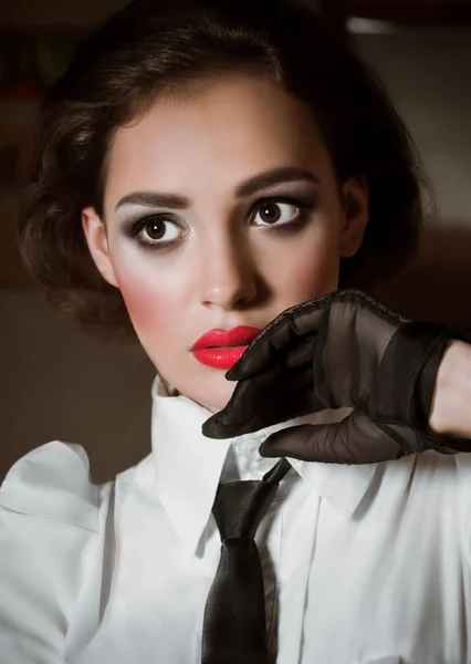 Woman wearing retro gloves — Stock Photo, Image