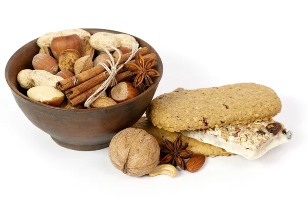 Nuts, spices and cookies — Stock Photo, Image