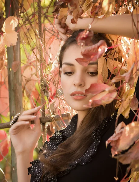 Mädchen im herbstlichen Garten — Stockfoto