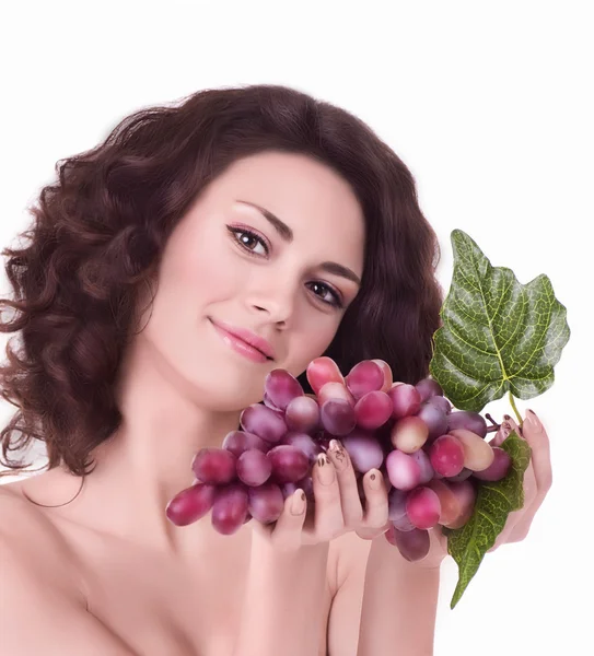 Donna con uva rossa — Foto Stock