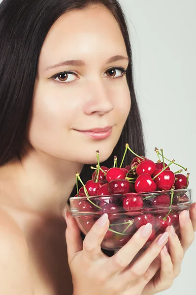 Girl with cherries — Stock Photo, Image