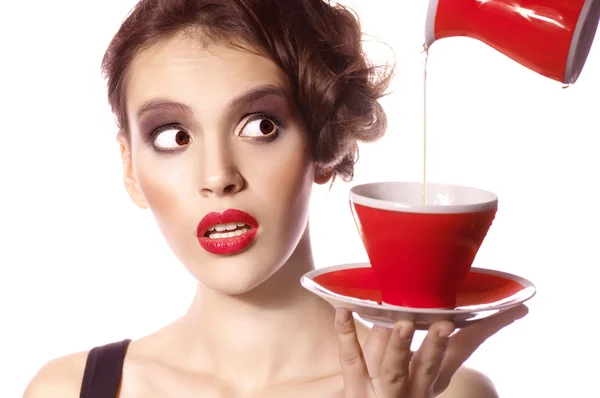 Frau mit Teetasse — Stockfoto