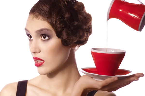 Woman with tea cup — Stock Photo, Image