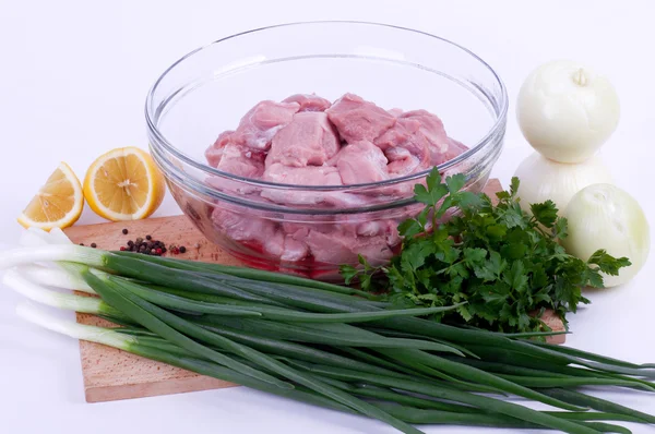 Čerstvé maso a zelenina — Stock fotografie
