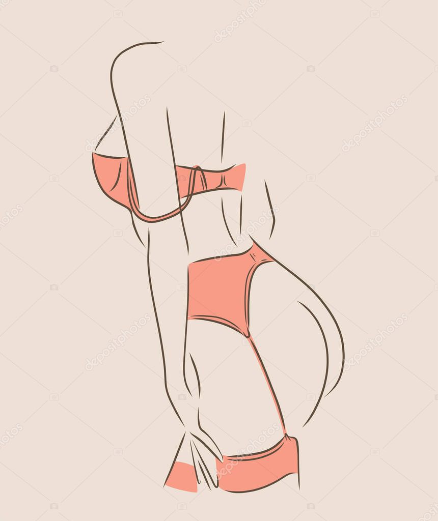 Beautiful woman in lingerie underwear isolate on beige background.