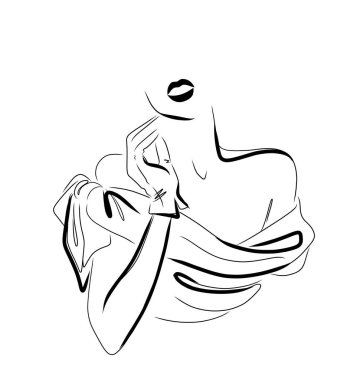 Kadın manken logosu tasarım şablonu. Vektör Freehand çizimi