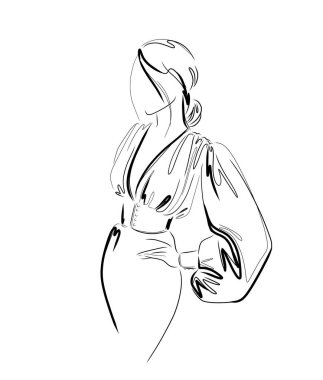 Kadın manken logosu tasarım şablonu. Vektör Freehand çizimi