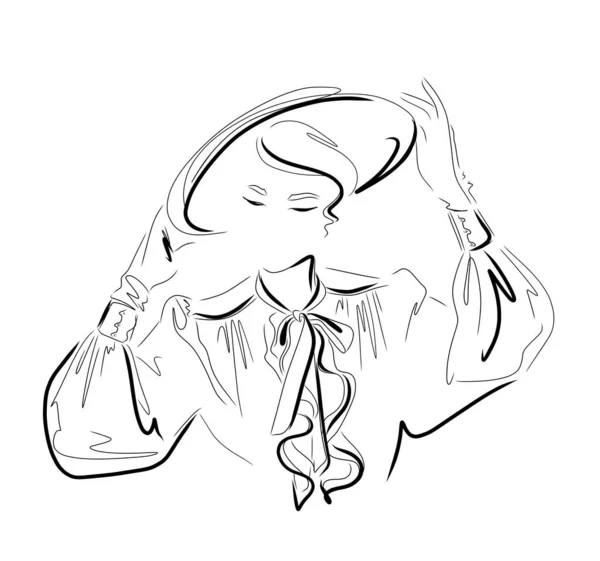 Feminine Line Drawing of Woman with Earrings and Nose Ring