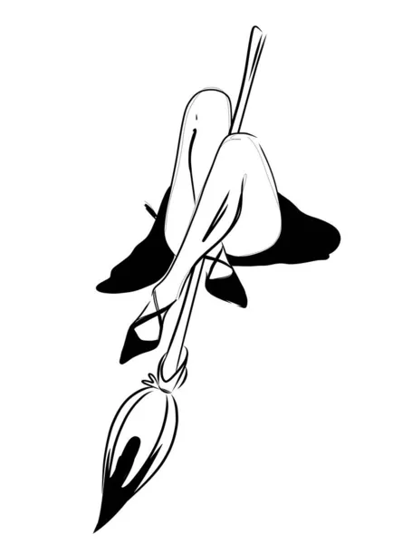 Векторная Иллюстрация Хэллоуинских Узких Ножек Ведьмы Метлой Шаблон Женского Логотипа — стоковый вектор