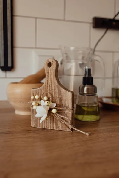 Милая Деревенская Деревянная Игрушка Кухне Кухонные Принадлежности Уютный Способ Отдыха — стоковое фото