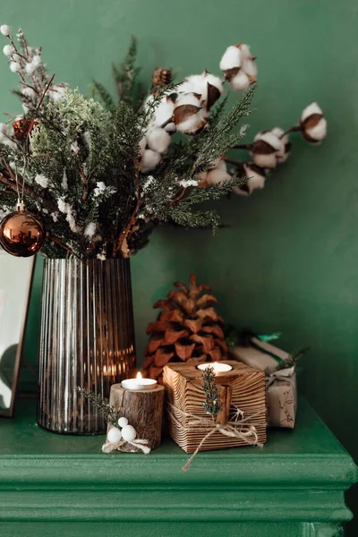 Bougeoir Rustique Bois Noël Manière Confortable Reposer Concept Petit Déjeuner — Photo