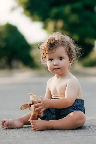 Closeup Portrait Little Baby Boy Wheat Summer Field Parenthood Concept — 스톡 사진